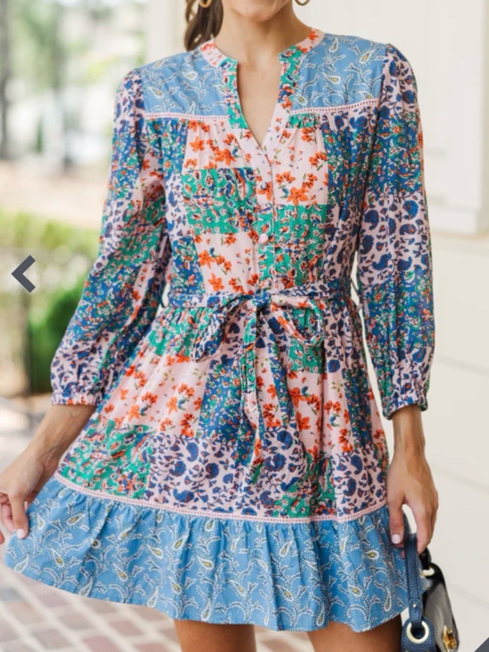 Umgee‎ Patchwork Floral Paisley Ruffle Belted Dress -  Women Small NWT
